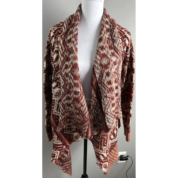 Wow Couture Orange Aztec Open Front Cardigan 100% Mohair Women's S Hi Lo Sweater - Picture 1 of 6